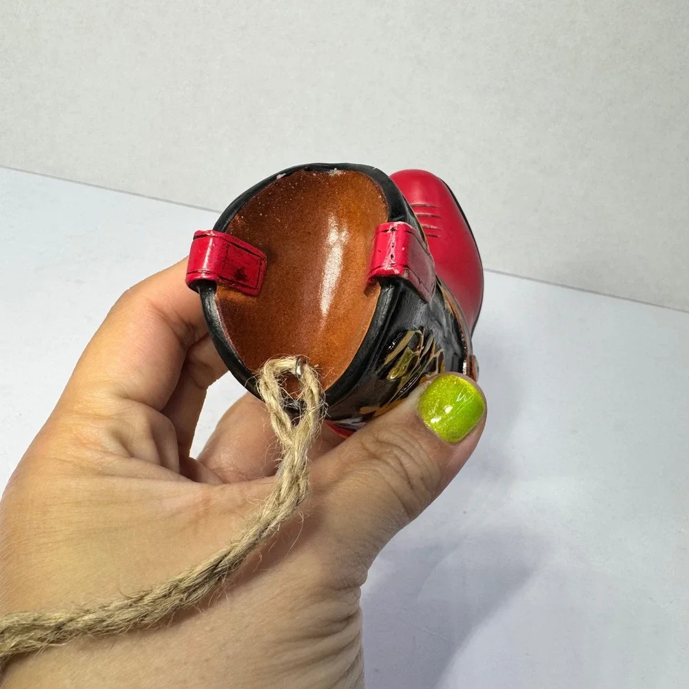 Western Cowboy Boot Ornament Red Black Yellow Filigree Resin‎ 4 Inch Hanging EUC
